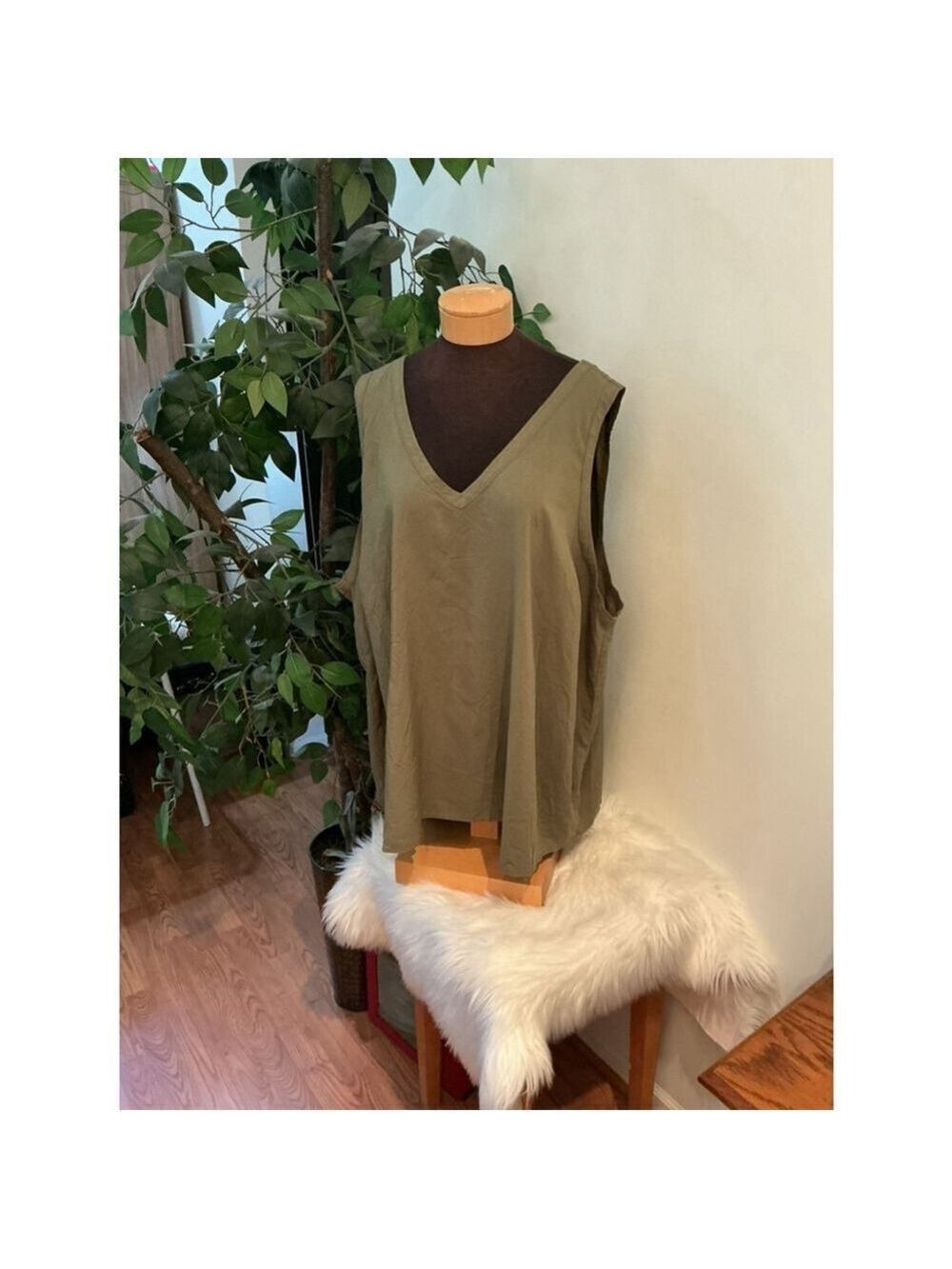 Torrid Plus Size Olive Green double V-Neck (front &back) Tank Top 5X